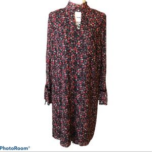 Libby Edelman Long Sleeved Choker Floral Print dress with Lace